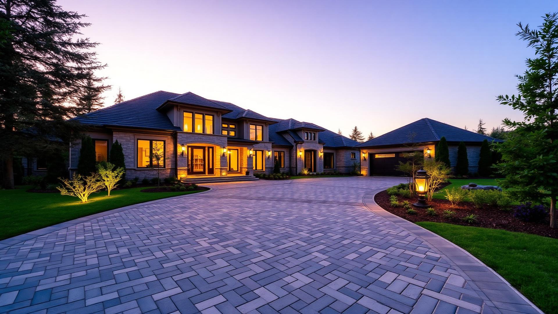 Luxury interlocking stone driveway at a GTA mansion by Matteli Natural Stone